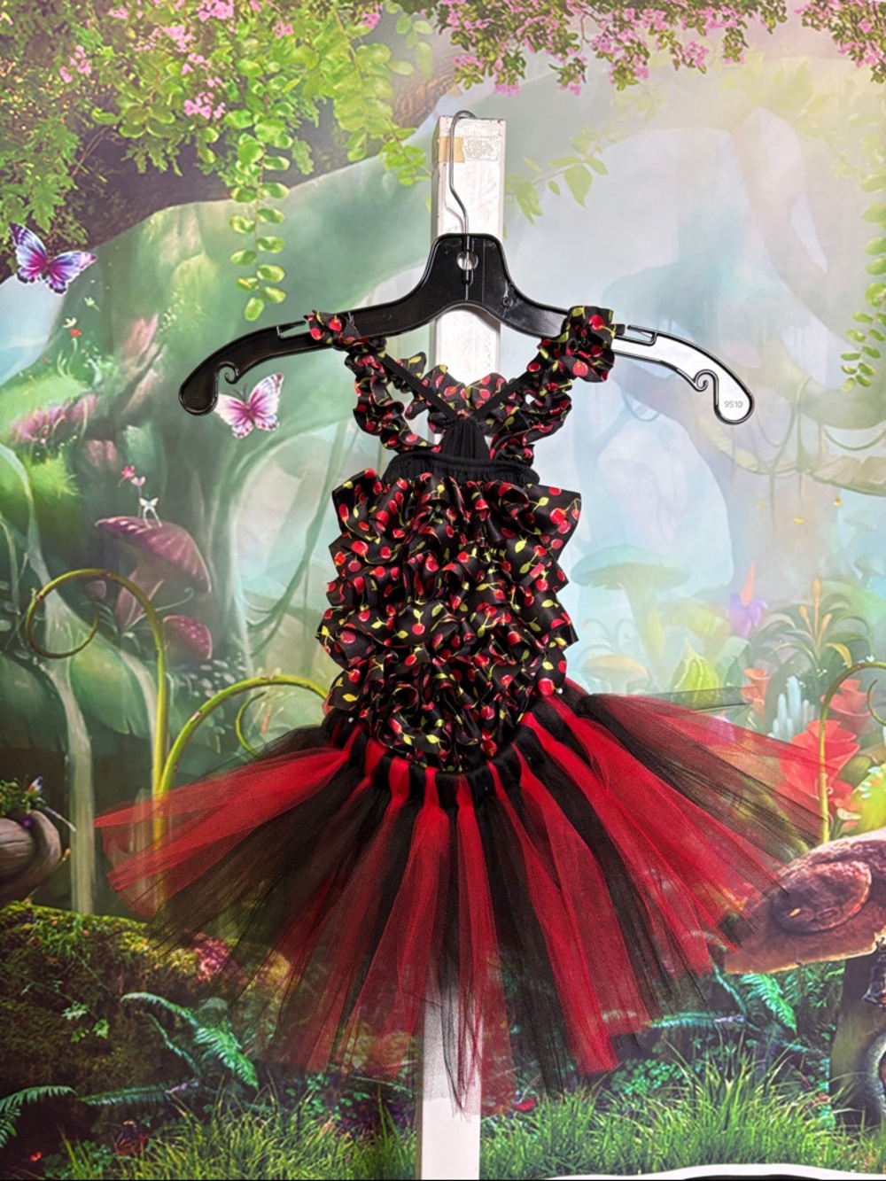 Girls Black & Red Cherry Tutu Costume Dress